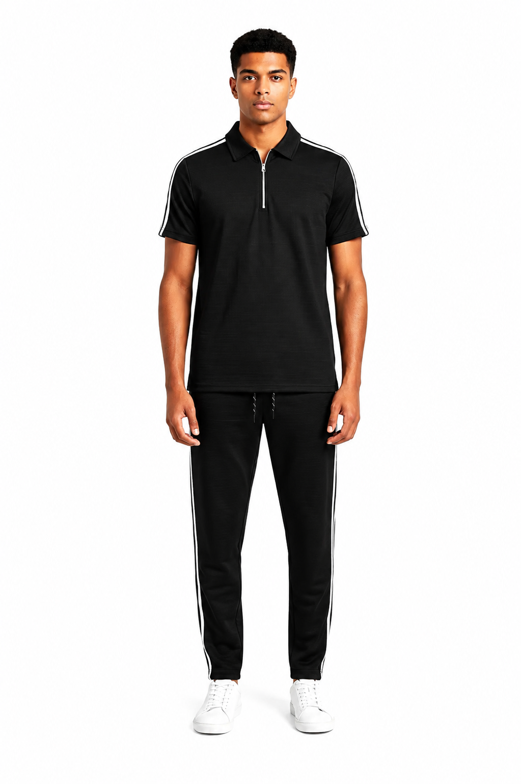 Black Striped Athletic Polo Track Suits