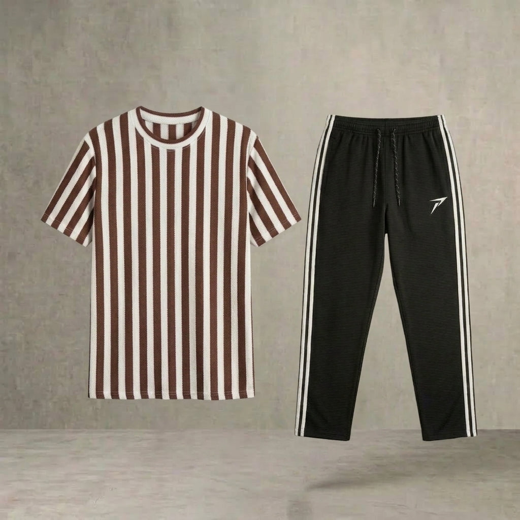 Prime Zone Brown Stripe Old Money Men's Summer Tracksuit