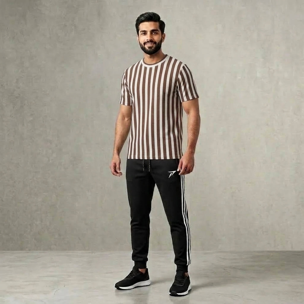 Prime Zone Brown Stripe Old Money Men's Summer Tracksuit