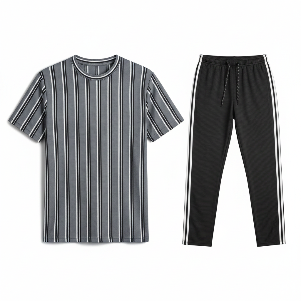 Grey Striped Track Suit Set