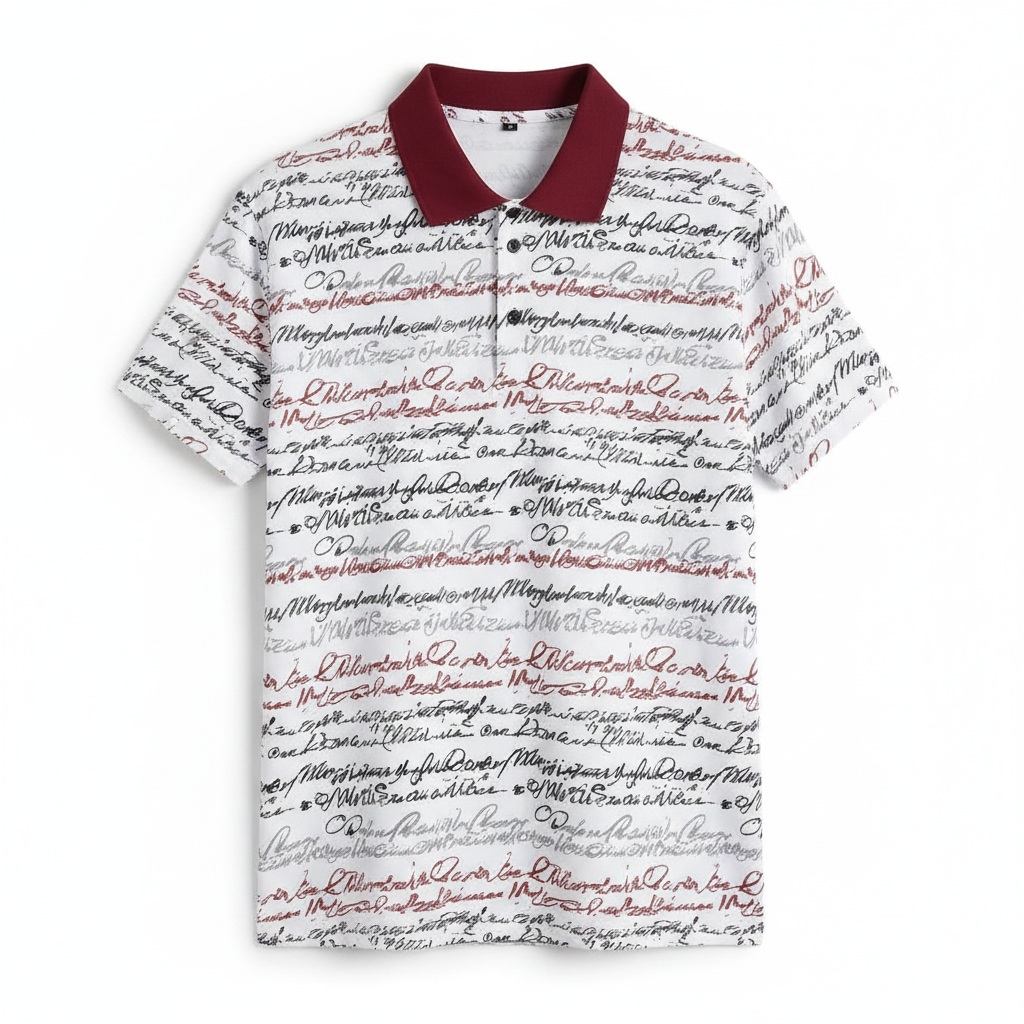 Script Print Polo Shirt Front View
