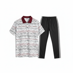 Script Print Polo Track Suit Set