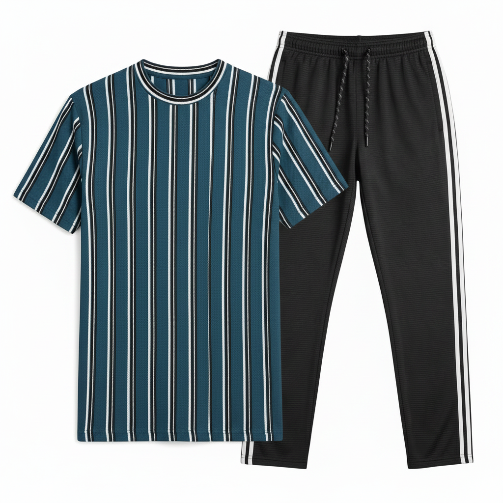 Teal Striped Track Suit Set