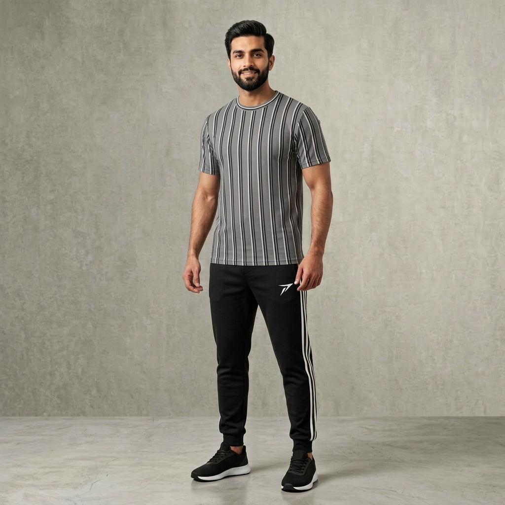 Black Striped Track Pants