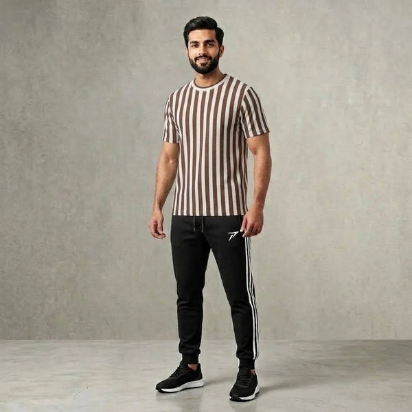 Prime Zone Brown Stripe Old Money Men's Summer Tracksuit