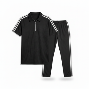 Black Zipper Polo Track Suit Set