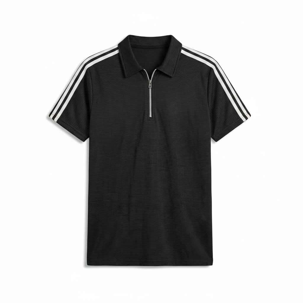 Black Striped Athletic Polo Shirt Side View