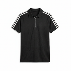 Black Striped Athletic Polo Shirt Side View