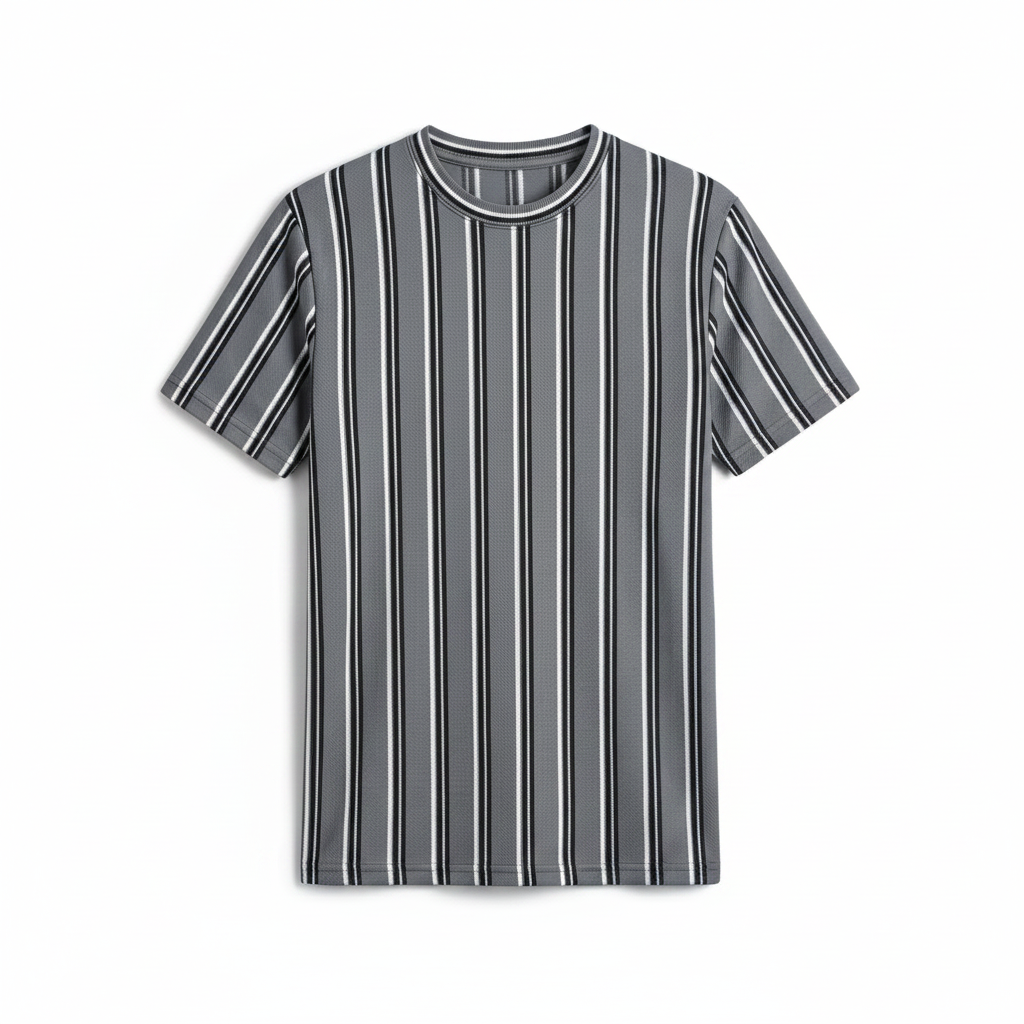 Grey Striped T-Shirt Front View